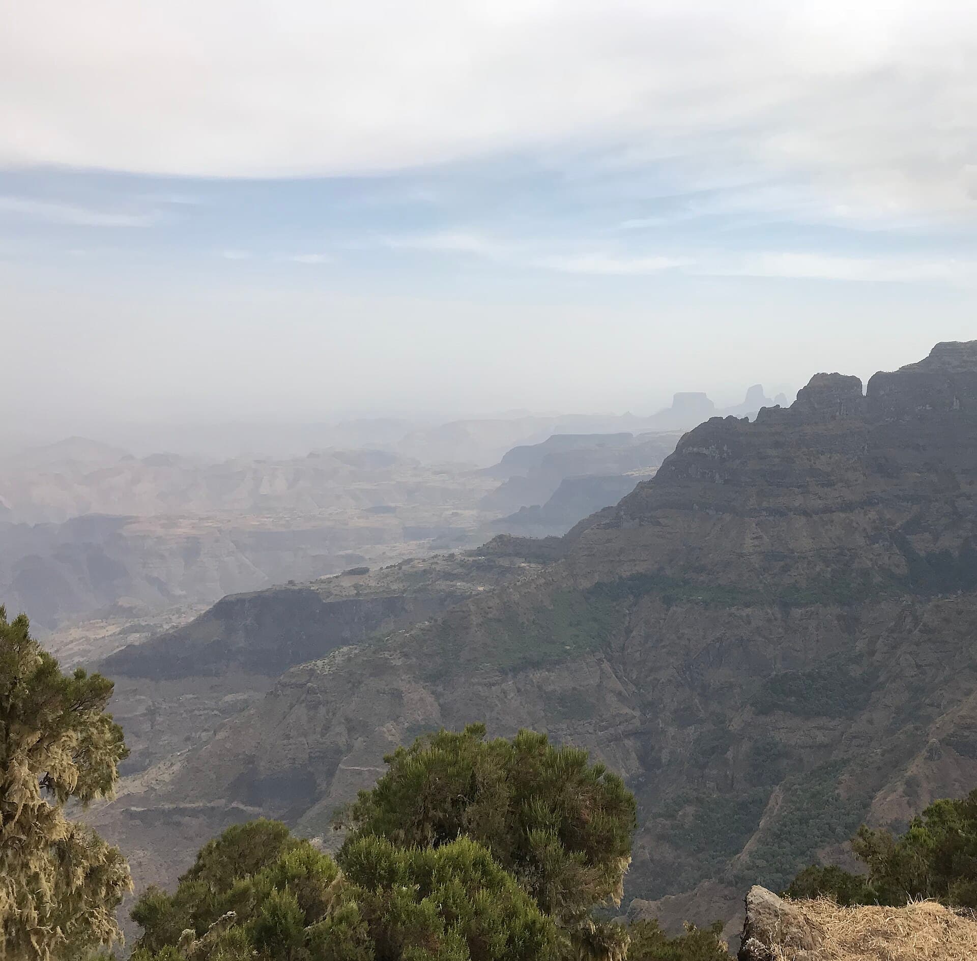 Layered cliffs and deep valleys in Simien Mountains National Park